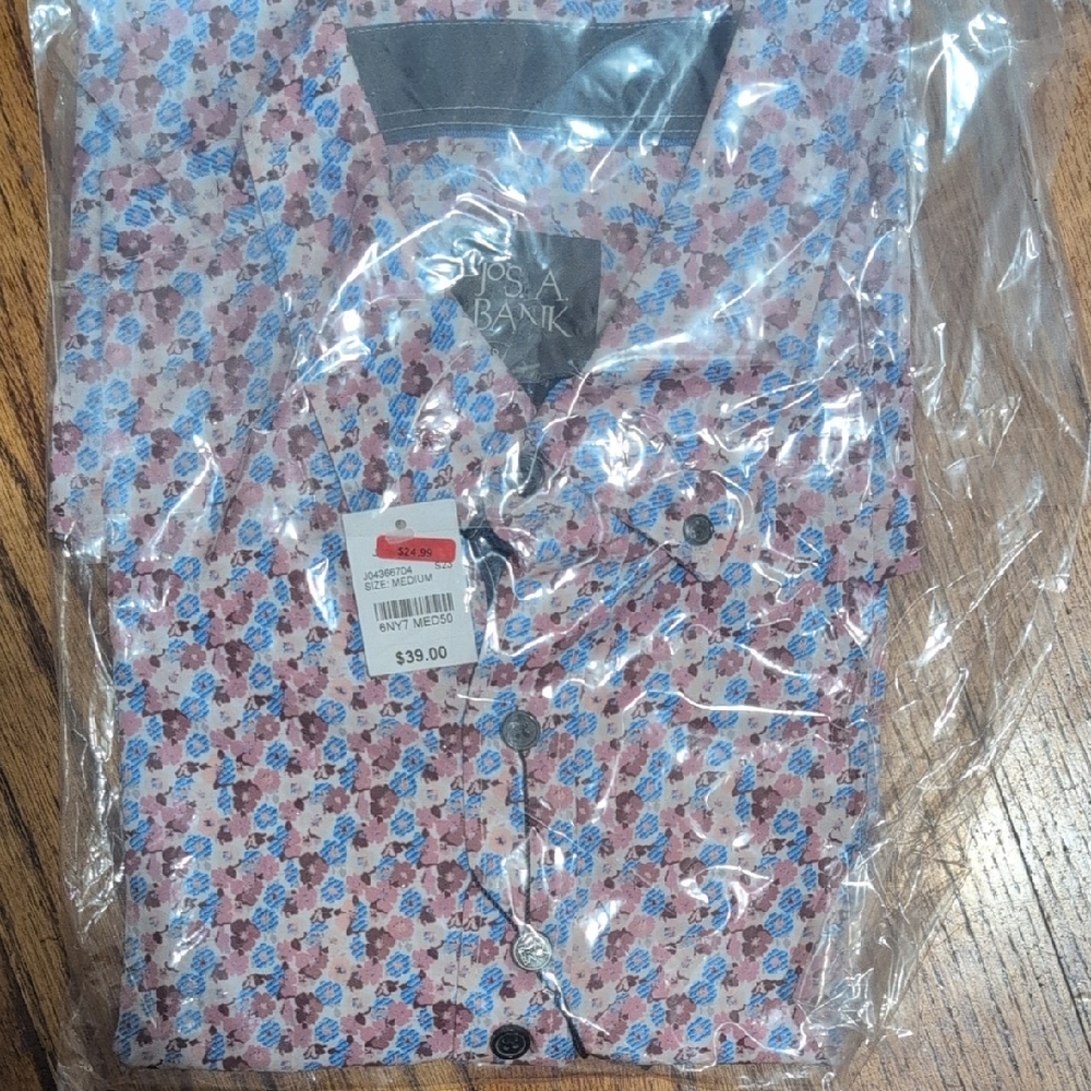 Jos. A. Bank Men's Floral Button Down Shirt - Blue and Pink